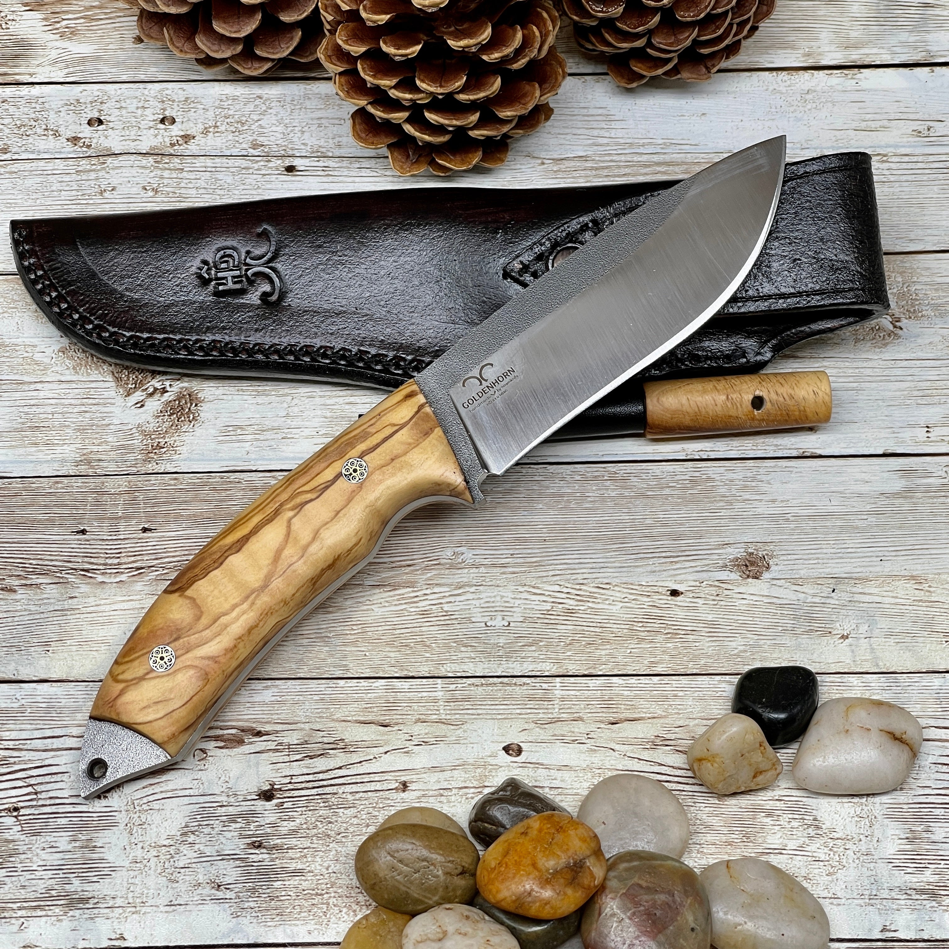 Camping Knife With Olive Wood Handle, 1/4 Inch N 690 Steel and